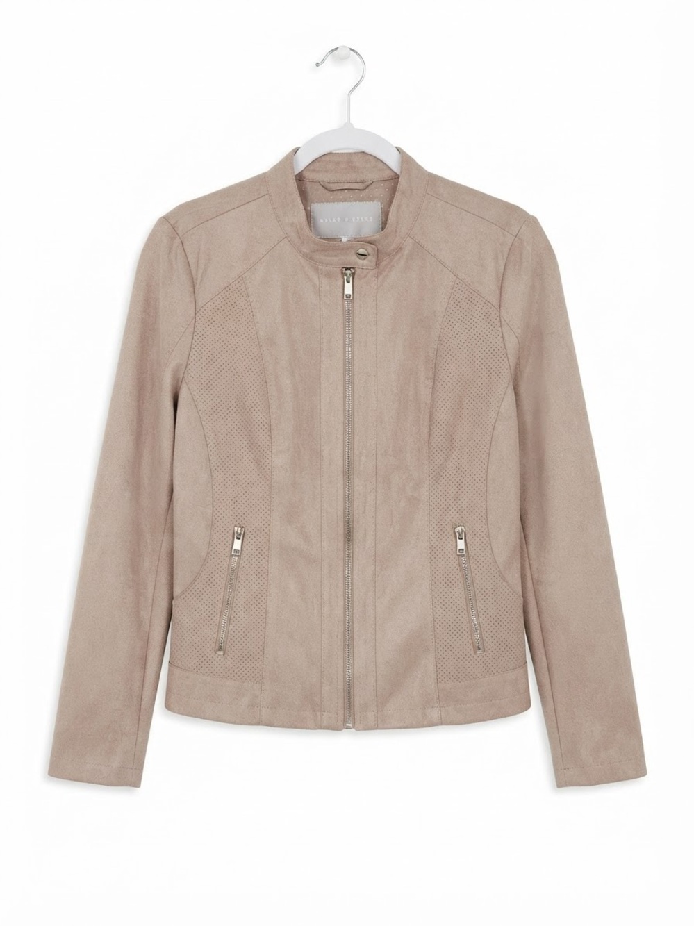 Boho Chic Faux Suede Moto Jacket Taupe Size L Utility